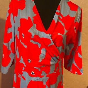 Red and Blue Floral Wrap Dress